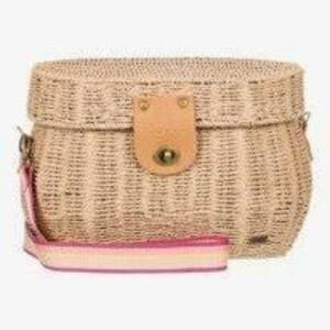 Roxy Woven Straw Crossbody with Pink-Striped Strap